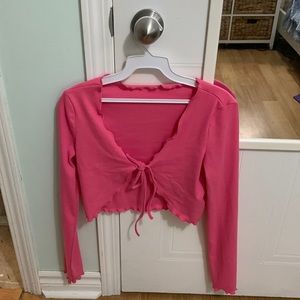 Pink cropped tie up shirt